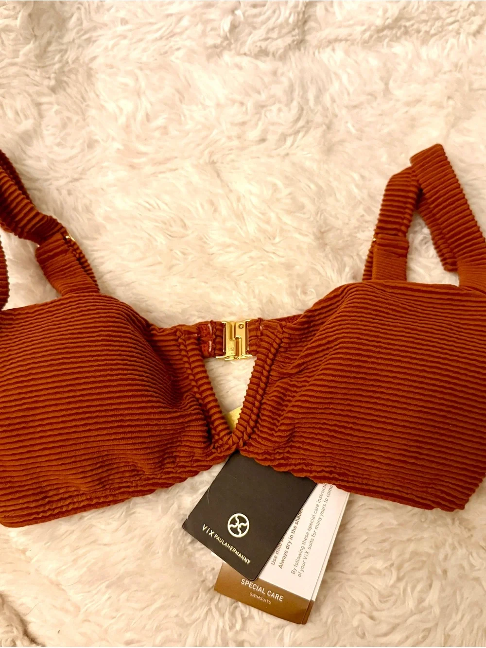 Vix Bikini Top Lina V-cut textured camel and gold bikini top bralette style - Picture 8 of 10